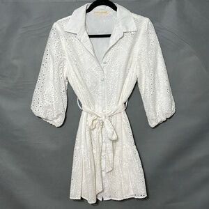 Eyelet Stitch + Feather mini dress